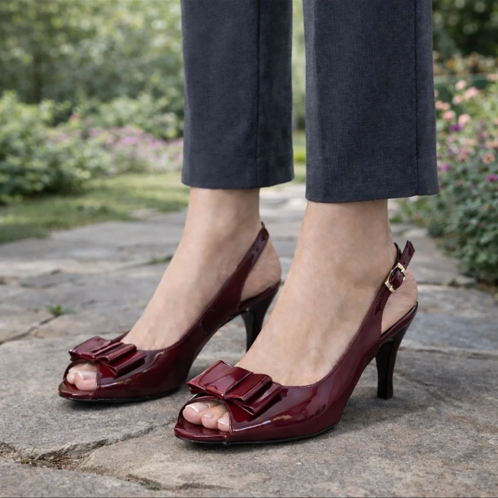 Bordeaux Patent Leather Sling-Back Heels
